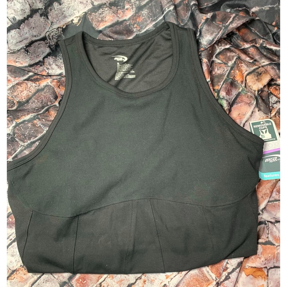 NWT XL MTA Sports Black Full Coverage Sports Bra Removeable Cups Stretchy Soft